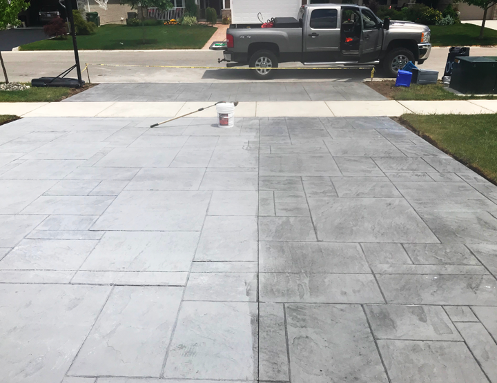 Concrete Treatment - Driveway with Before and After Cures and Sealers